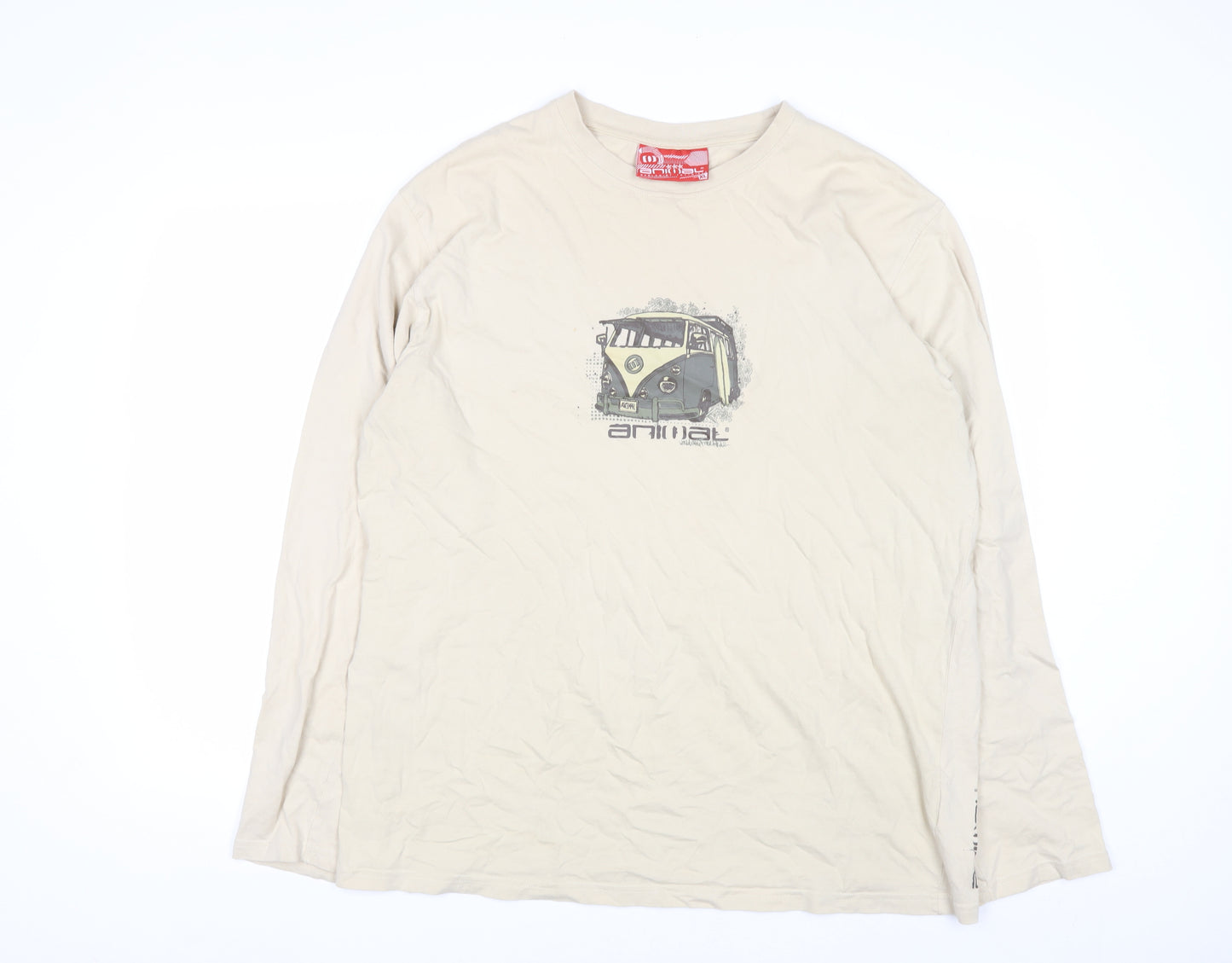 Animal Men’s Beige XL Long Sleeve Cotton Graphic T-Shirt