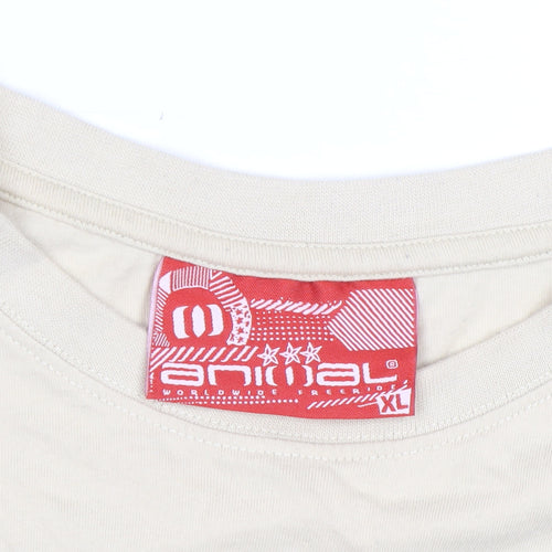 Animal Men’s Beige XL Long Sleeve Cotton Graphic T-Shirt