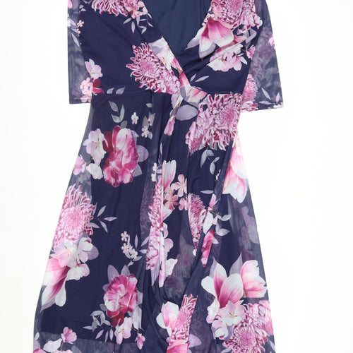 Yours London Womens Blue Floral Wrap Dress Size 20 Midi 3/4 Sleeve