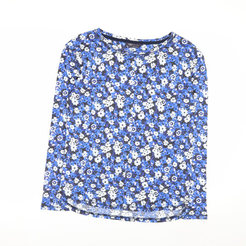 Marks and Spencer Women Blue Floral Long Sleeve Linen Blend Top Size 8