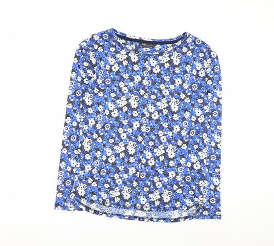 Marks and Spencer Women Blue Floral Long Sleeve Linen Blend Top Size 8