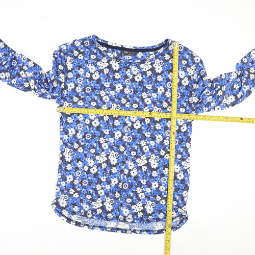 Marks and Spencer Women Blue Floral Long Sleeve Linen Blend Top Size 8