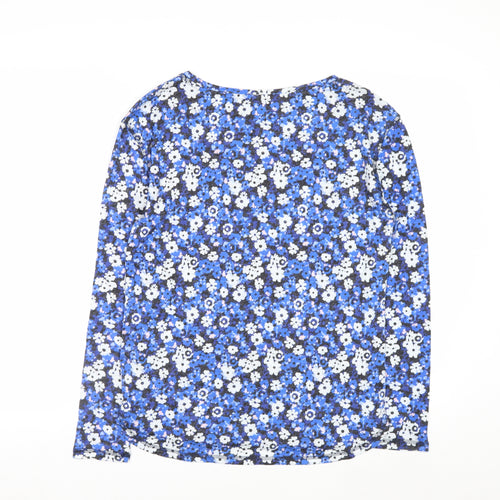 Marks and Spencer Women Blue Floral Long Sleeve Linen Blend Top Size 8