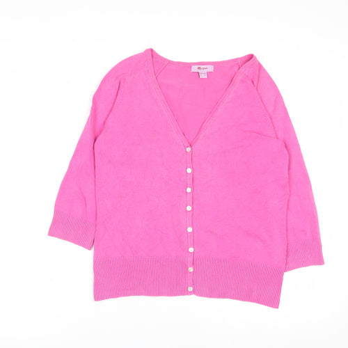 Monsoon Women’s Pink Cotton Blend V-Neck Button Cardigan Size 12