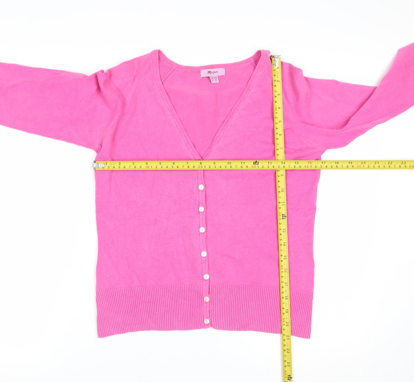 Monsoon Women’s Pink Cotton Blend V-Neck Button Cardigan Size 12