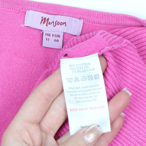 Monsoon Women’s Pink Cotton Blend V-Neck Button Cardigan Size 12