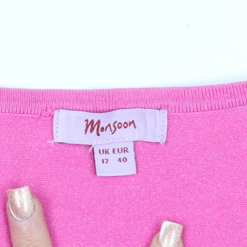 Monsoon Women’s Pink Cotton Blend V-Neck Button Cardigan Size 12
