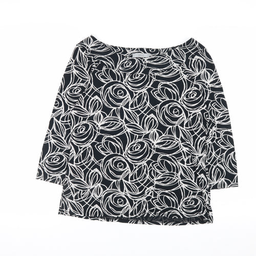 Marks and Spencer Women’s Black Floral Jersey Blouse UK 14 3/4 Sleeve