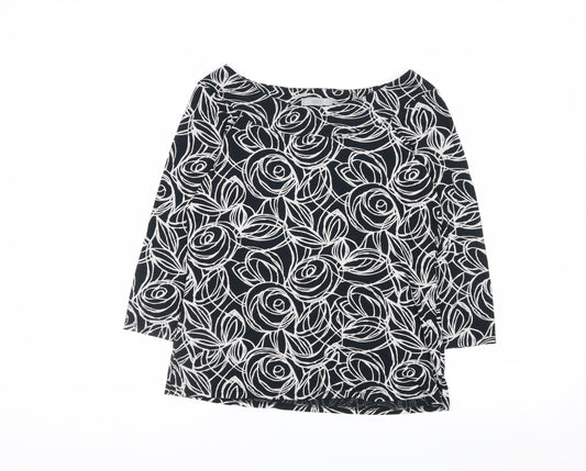 Marks and Spencer Women’s Black Floral Jersey Blouse UK 14 3/4 Sleeve
