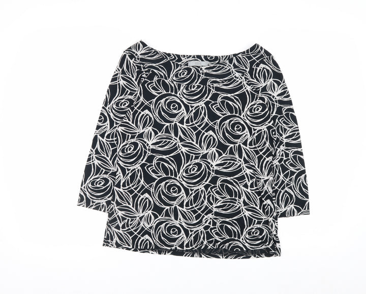 Marks and Spencer Women’s Black Floral Jersey Blouse UK 14 3/4 Sleeve
