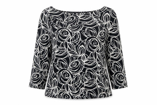Front view of Marks & Spencer Women’s Black Floral Jersey Blouse UK 14 3/4 Sleeve