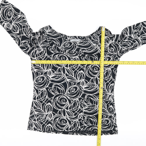 Marks and Spencer Women’s Black Floral Jersey Blouse UK 14 3/4 Sleeve