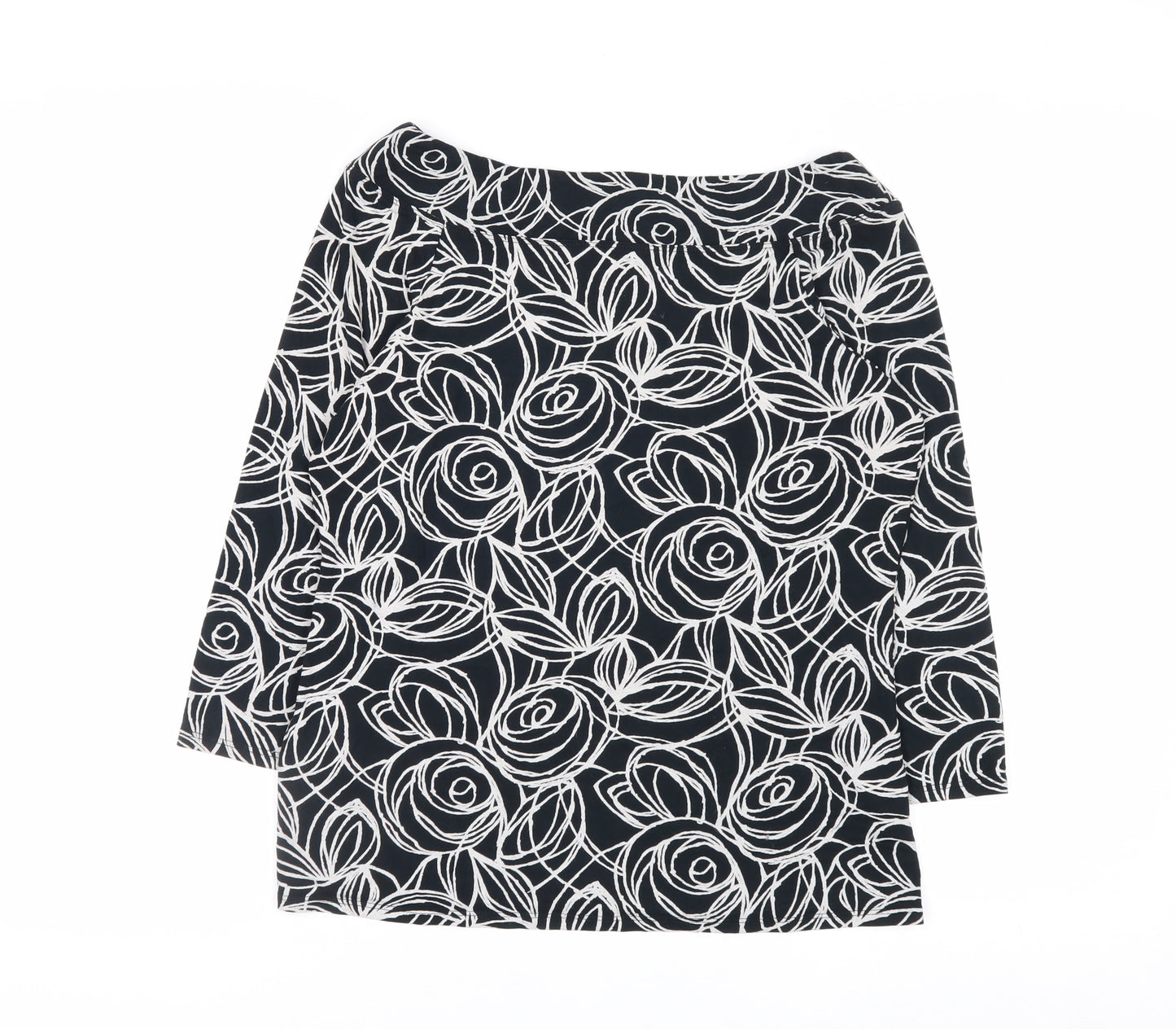 Marks and Spencer Women’s Black Floral Jersey Blouse UK 14 3/4 Sleeve