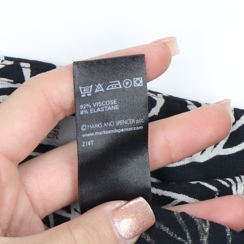 Marks and Spencer Women’s Black Floral Jersey Blouse UK 14 3/4 Sleeve