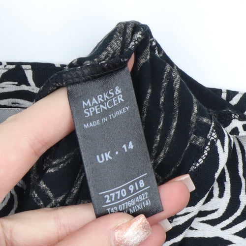 Marks and Spencer Women’s Black Floral Jersey Blouse UK 14 3/4 Sleeve