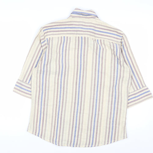 Grenouille Men's Beige Striped Cotton 3/4 Sleeve Button-Up Shirt Size M
