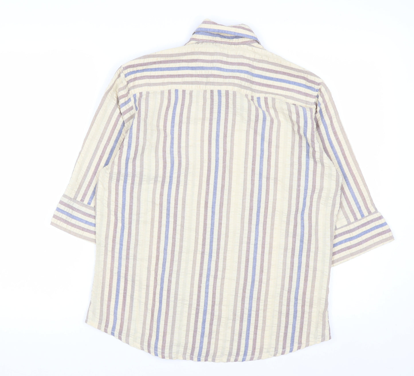 Grenouille Men's Beige Striped Cotton 3/4 Sleeve Button-Up Shirt Size M