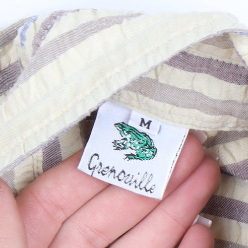 Grenouille Men's Beige Striped Cotton 3/4 Sleeve Button-Up Shirt Size M