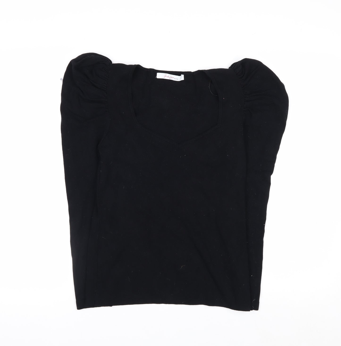 Judi Love by Very Womens Black V-Neck Puff Sleeve Knit Jumper Size 14