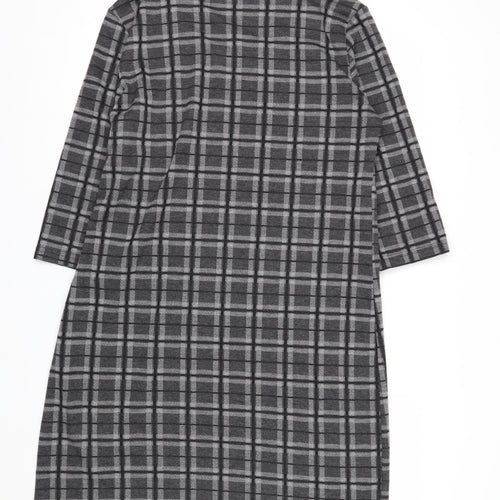 Fransa Women Grey Check Shift Dress L 3/4 Sleeve Knee Length