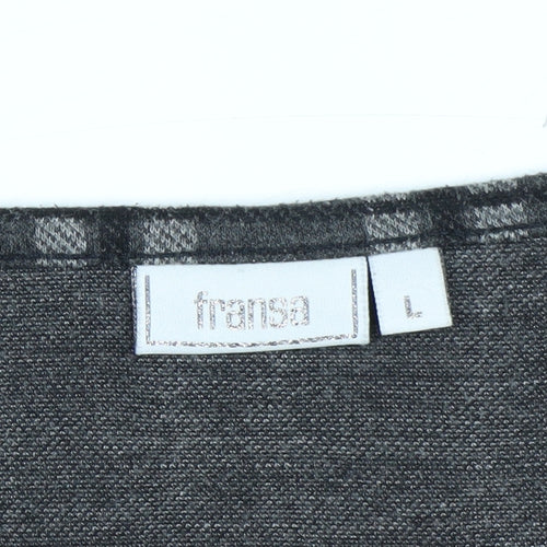 Fransa Women Grey Check Shift Dress L 3/4 Sleeve Knee Length