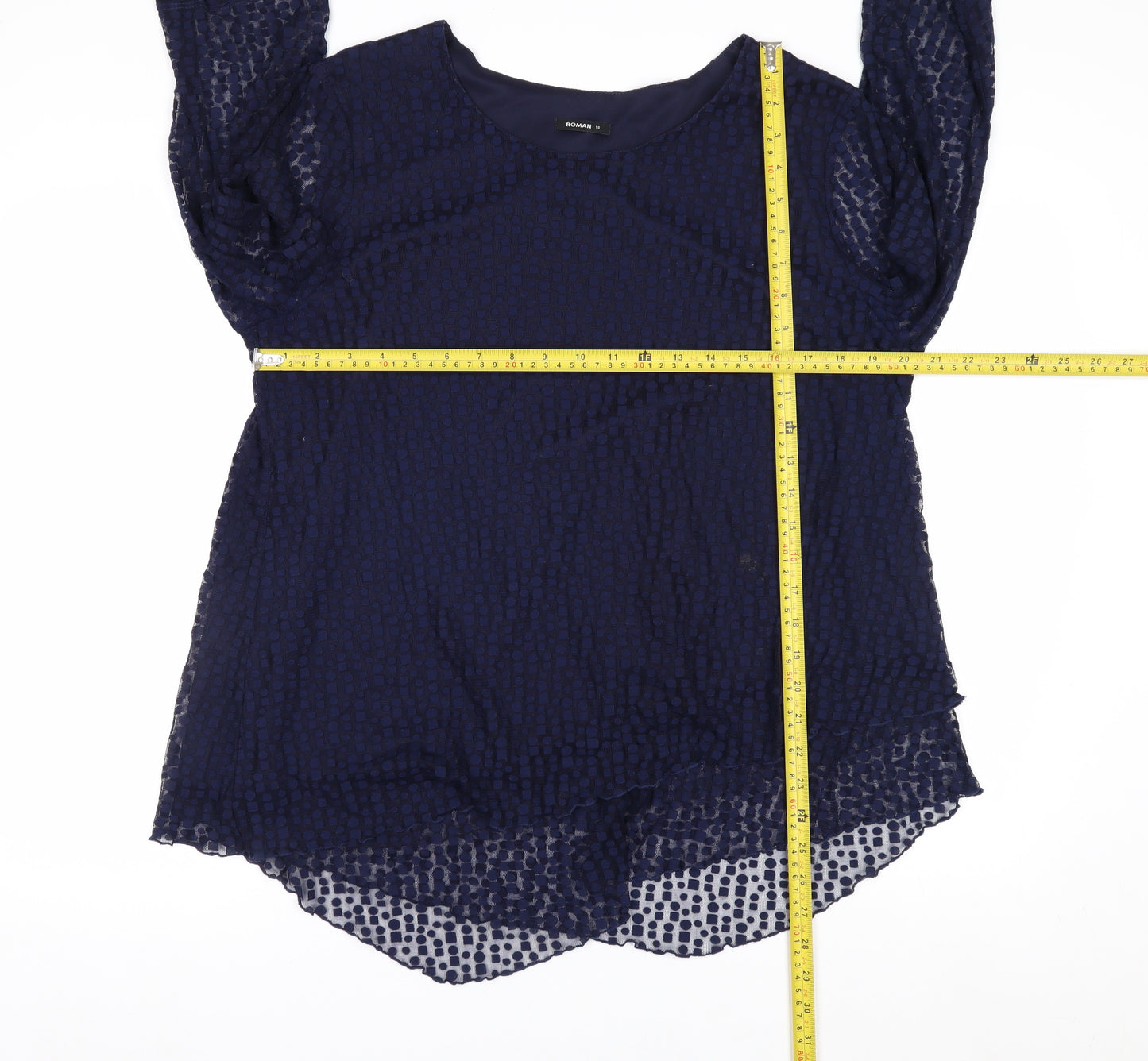 Roman Women’s Blue Mesh 3/4 Sleeve Tunic Blouse Size 18