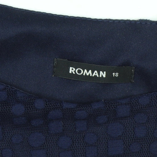 Roman Women’s Blue Mesh 3/4 Sleeve Tunic Blouse Size 18
