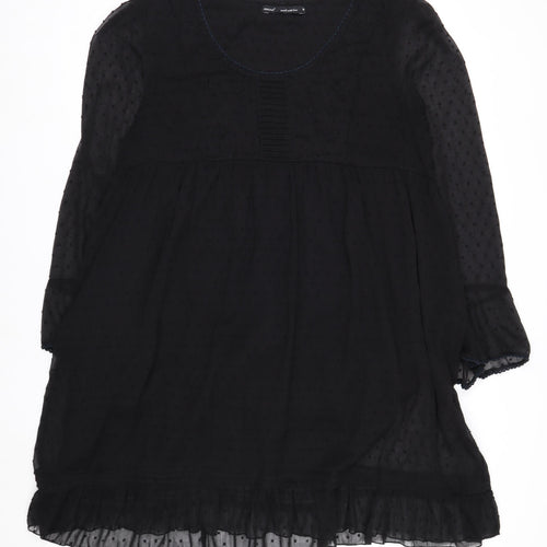 Next Women Black Knee Length Shift Dress Size 18 Tall Chiffon Long Sleeve