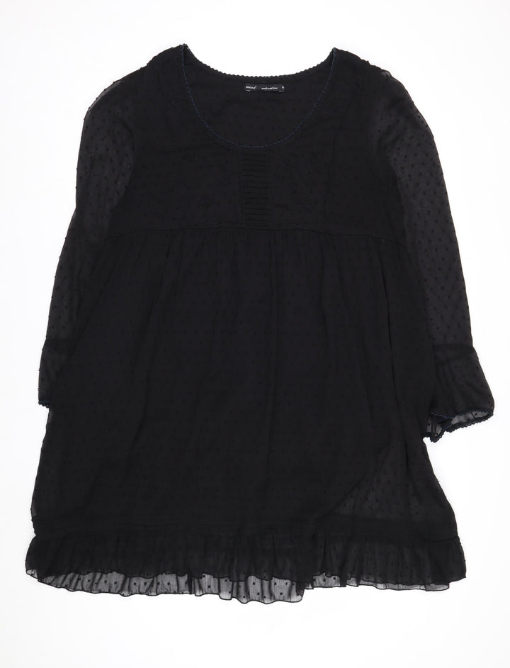 Next Women Black Knee Length Shift Dress Size 18 Tall Chiffon Long Sleeve