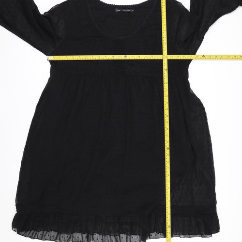Next Women Black Knee Length Shift Dress Size 18 Tall Chiffon Long Sleeve