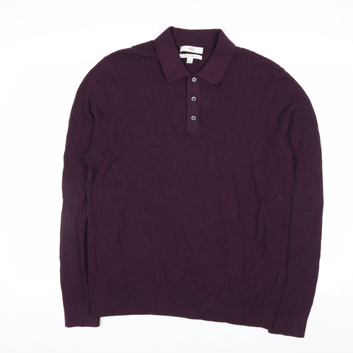 Marks and Spencer Men's Purple Collared Henley Cotton Jumper L