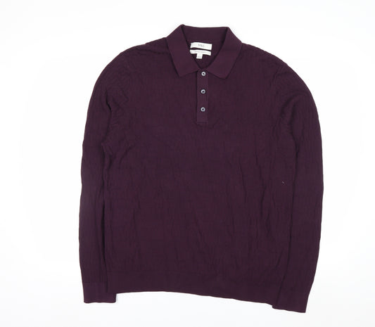 Marks and Spencer Men's Purple Collared Henley Cotton Jumper L