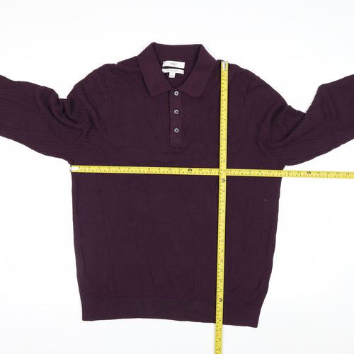 Marks and Spencer Men's Purple Collared Henley Cotton Jumper L