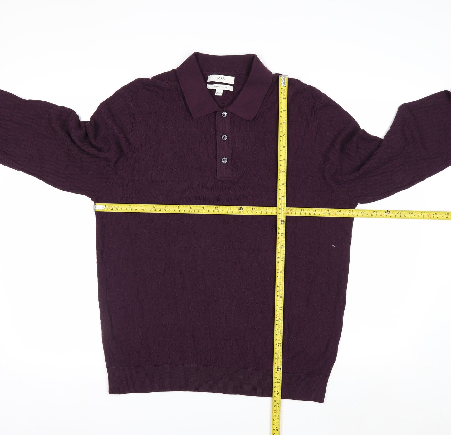 Marks and Spencer Men's Purple Collared Henley Cotton Jumper L