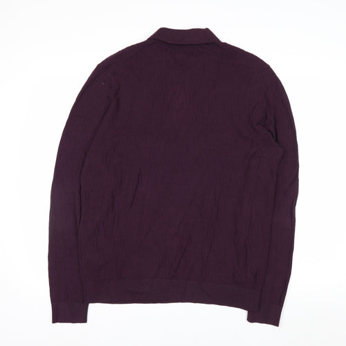 Marks and Spencer Men's Purple Collared Henley Cotton Jumper L