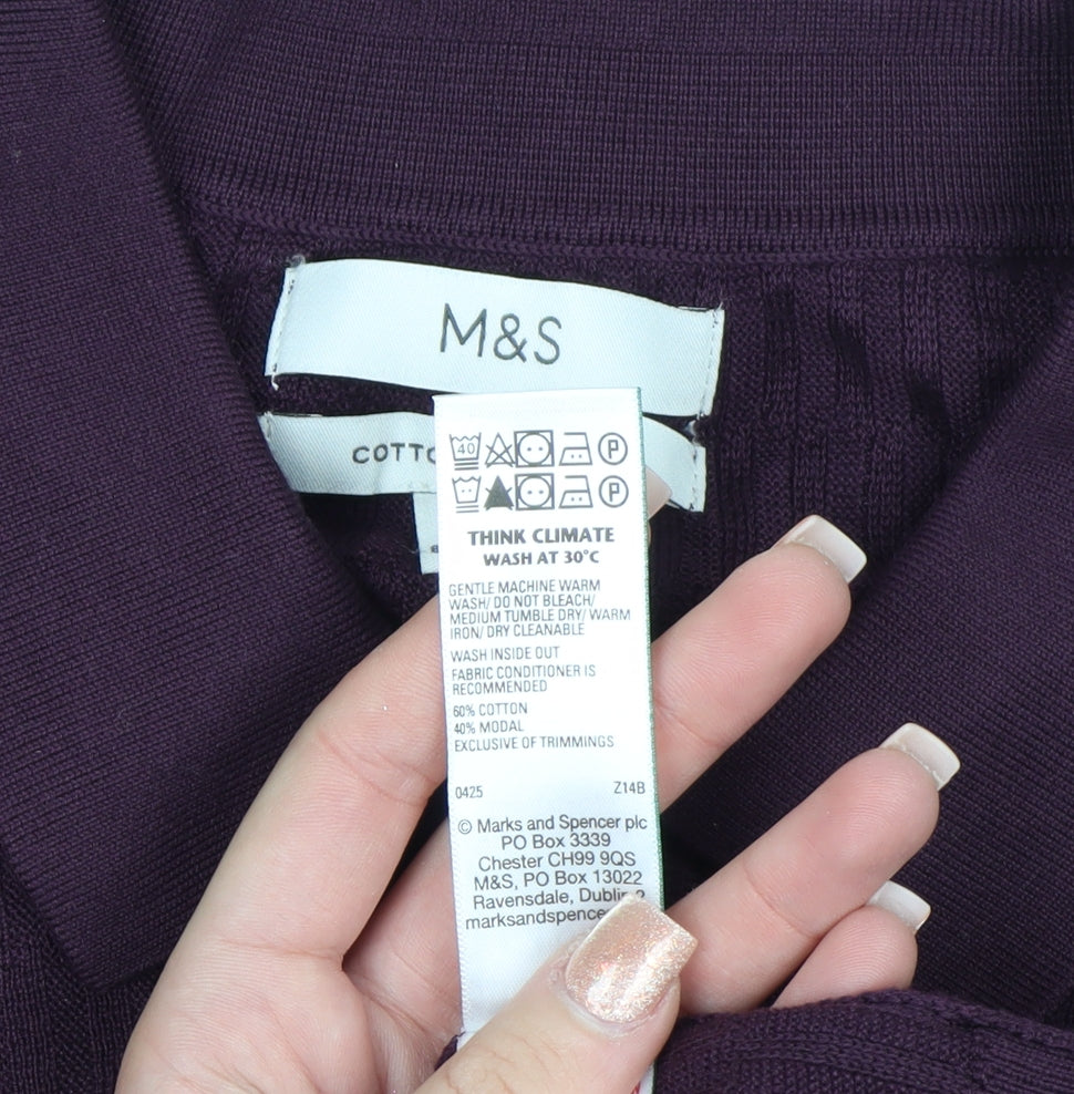 Marks and Spencer Men's Purple Collared Henley Cotton Jumper L
