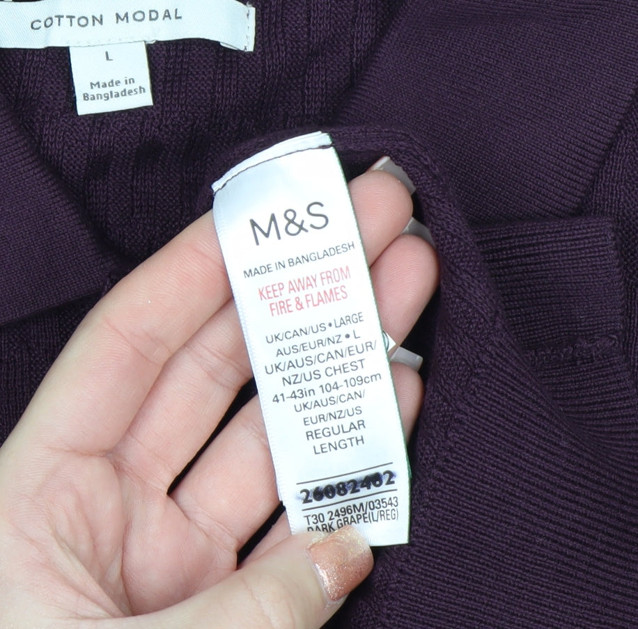 Marks and Spencer Men's Purple Collared Henley Cotton Jumper L