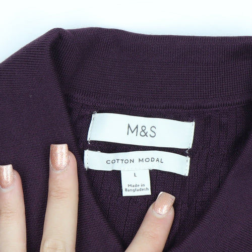 Marks and Spencer Men's Purple Collared Henley Cotton Jumper L