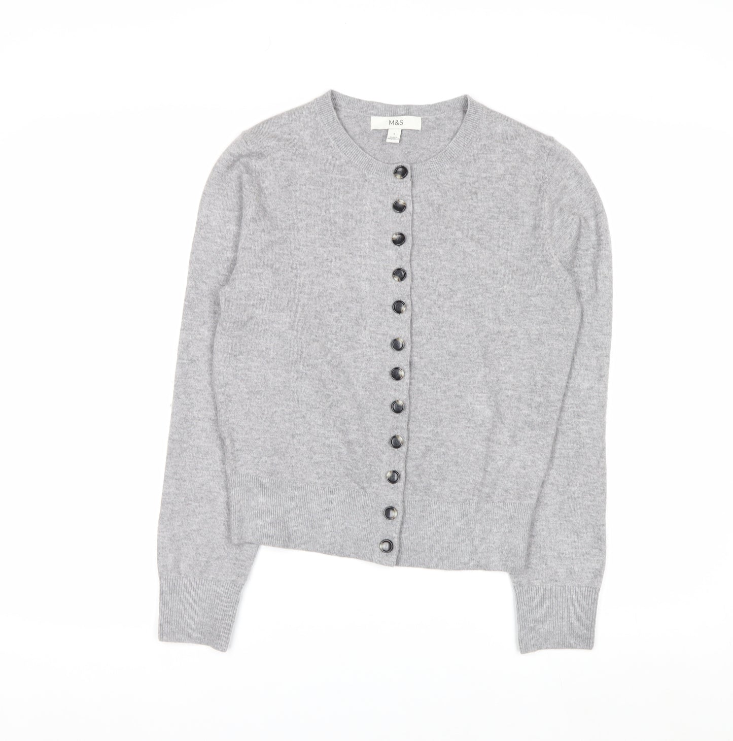 Marks and Spencer Women's Grey Small Crew Neck Button Cardigan
