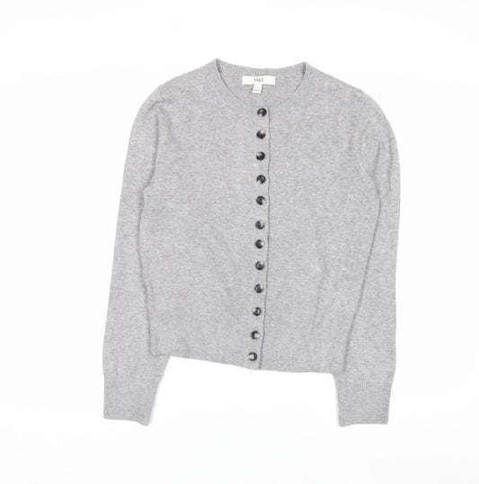 Marks and Spencer Women's Grey Small Crew Neck Button Cardigan
