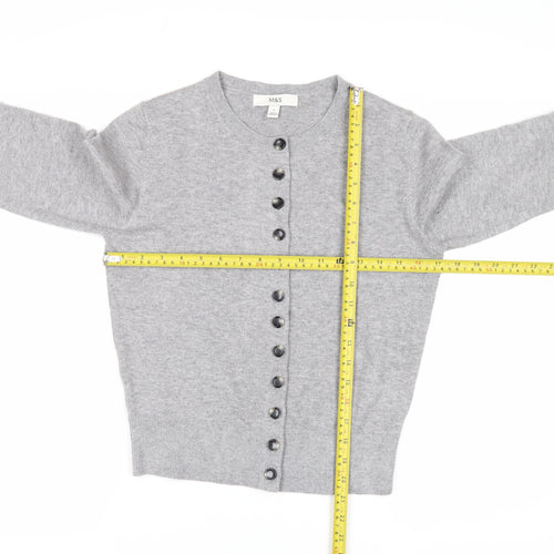 Marks and Spencer Women's Grey Small Crew Neck Button Cardigan