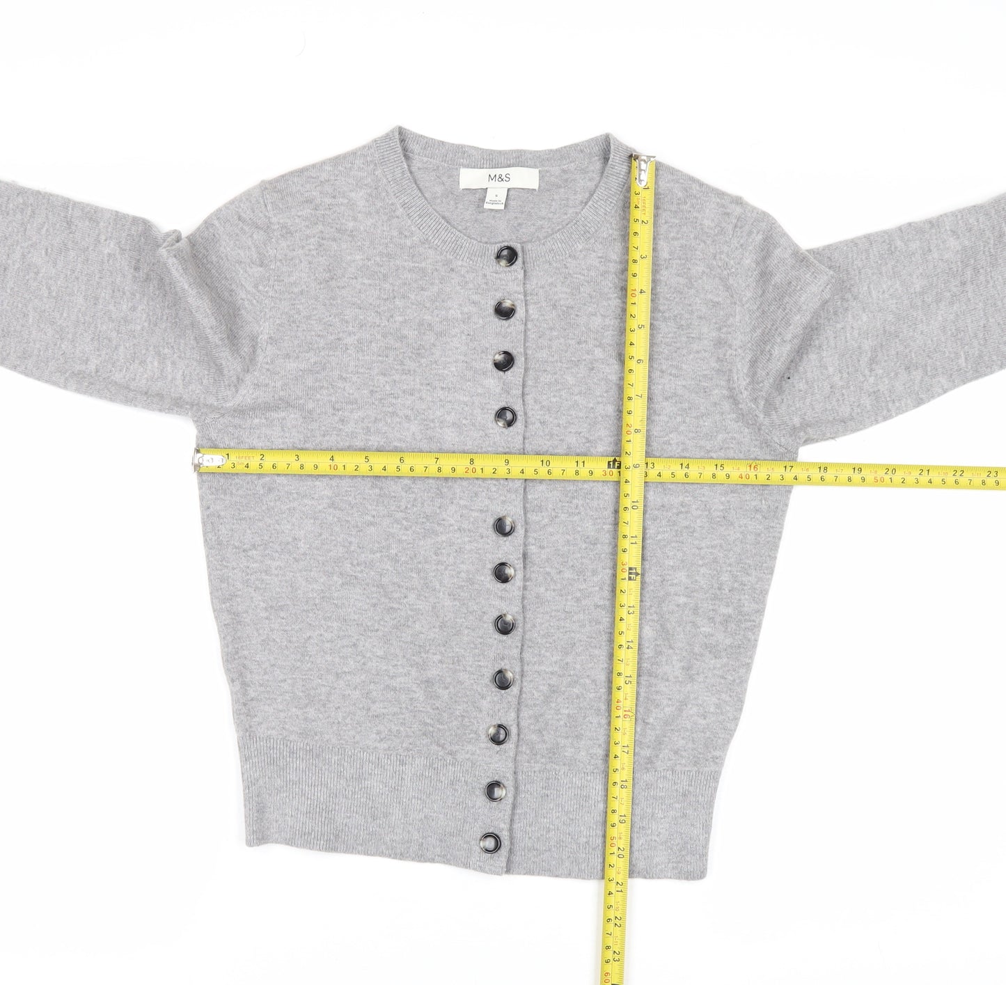 Marks and Spencer Women's Grey Small Crew Neck Button Cardigan