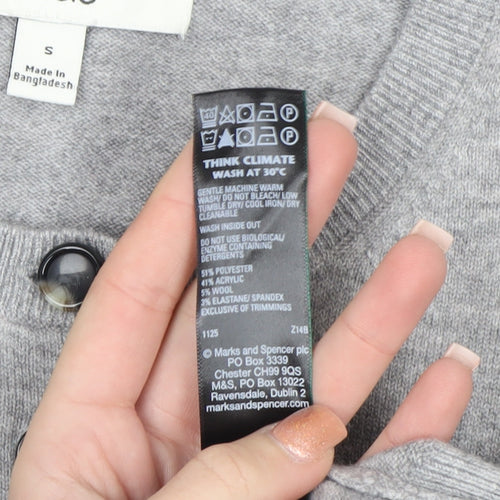 Marks and Spencer Women's Grey Small Crew Neck Button Cardigan