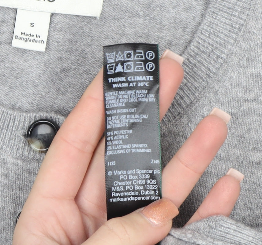 Marks and Spencer Women's Grey Small Crew Neck Button Cardigan