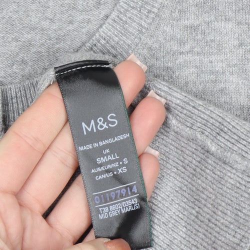 Marks and Spencer Women's Grey Small Crew Neck Button Cardigan