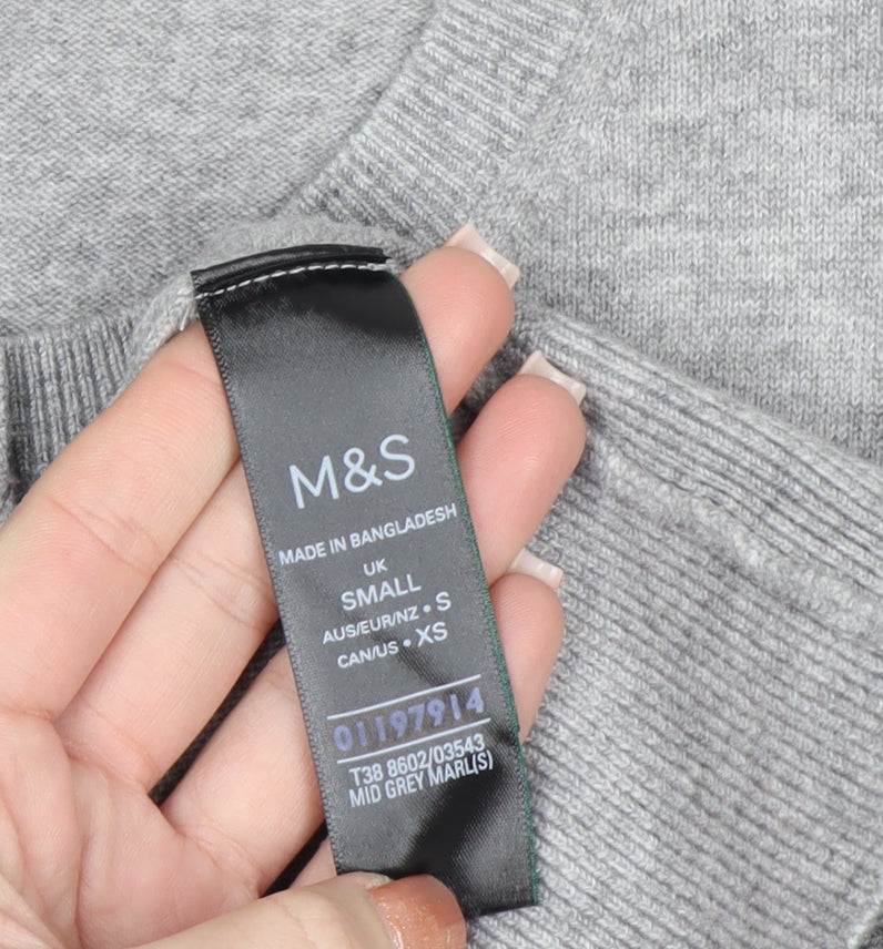 Marks and Spencer Women's Grey Small Crew Neck Button Cardigan