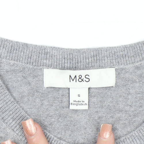 Marks and Spencer Women's Grey Small Crew Neck Button Cardigan