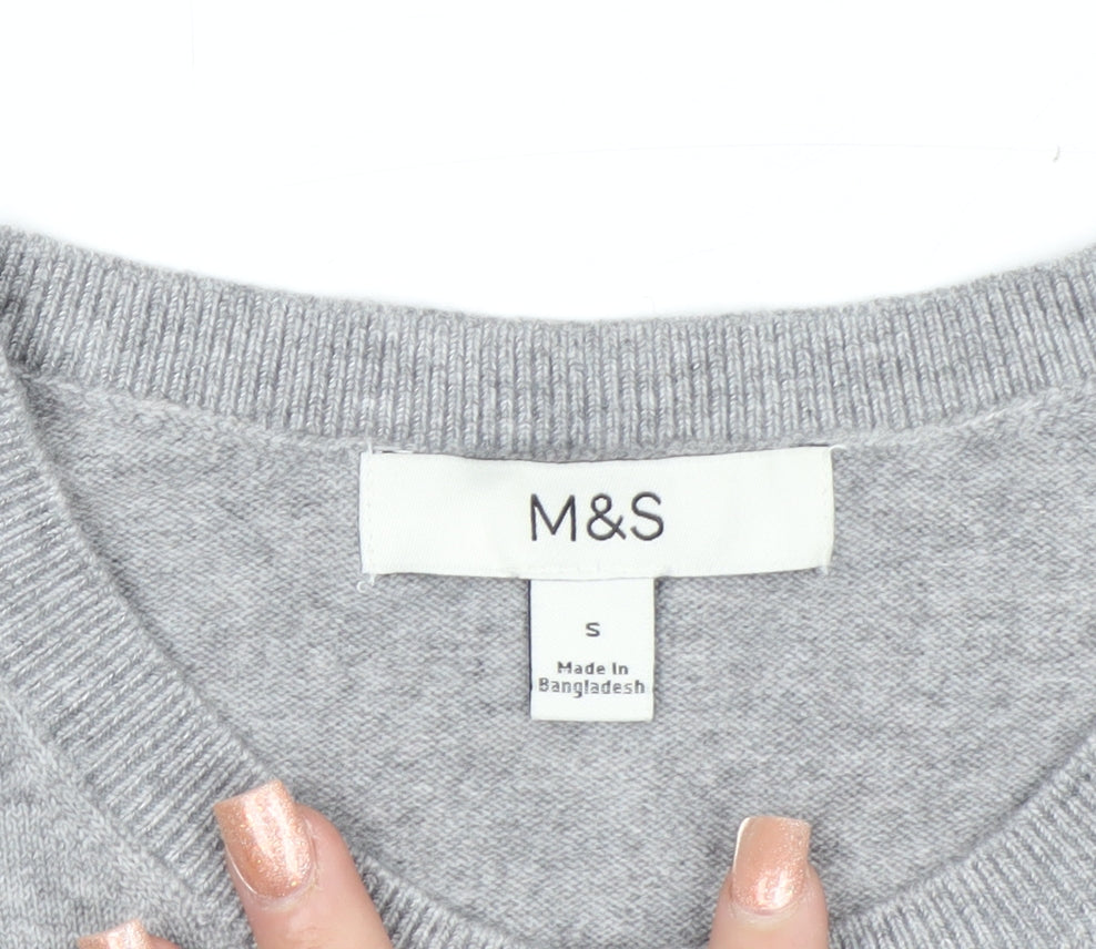 Marks and Spencer Women's Grey Small Crew Neck Button Cardigan