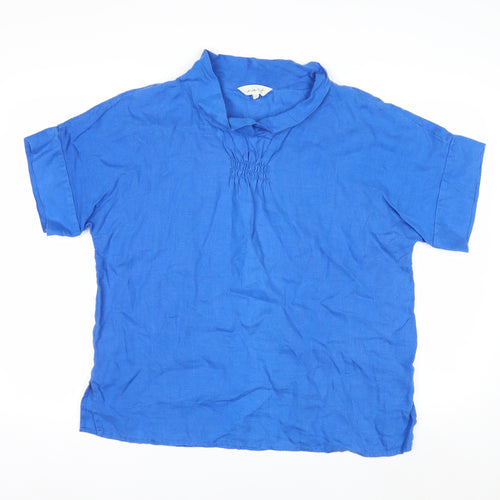 East Women’s Blue Linen Short Sleeve Tunic Blouse - M