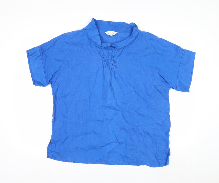 East Women’s Blue Linen Short Sleeve Tunic Blouse - M
